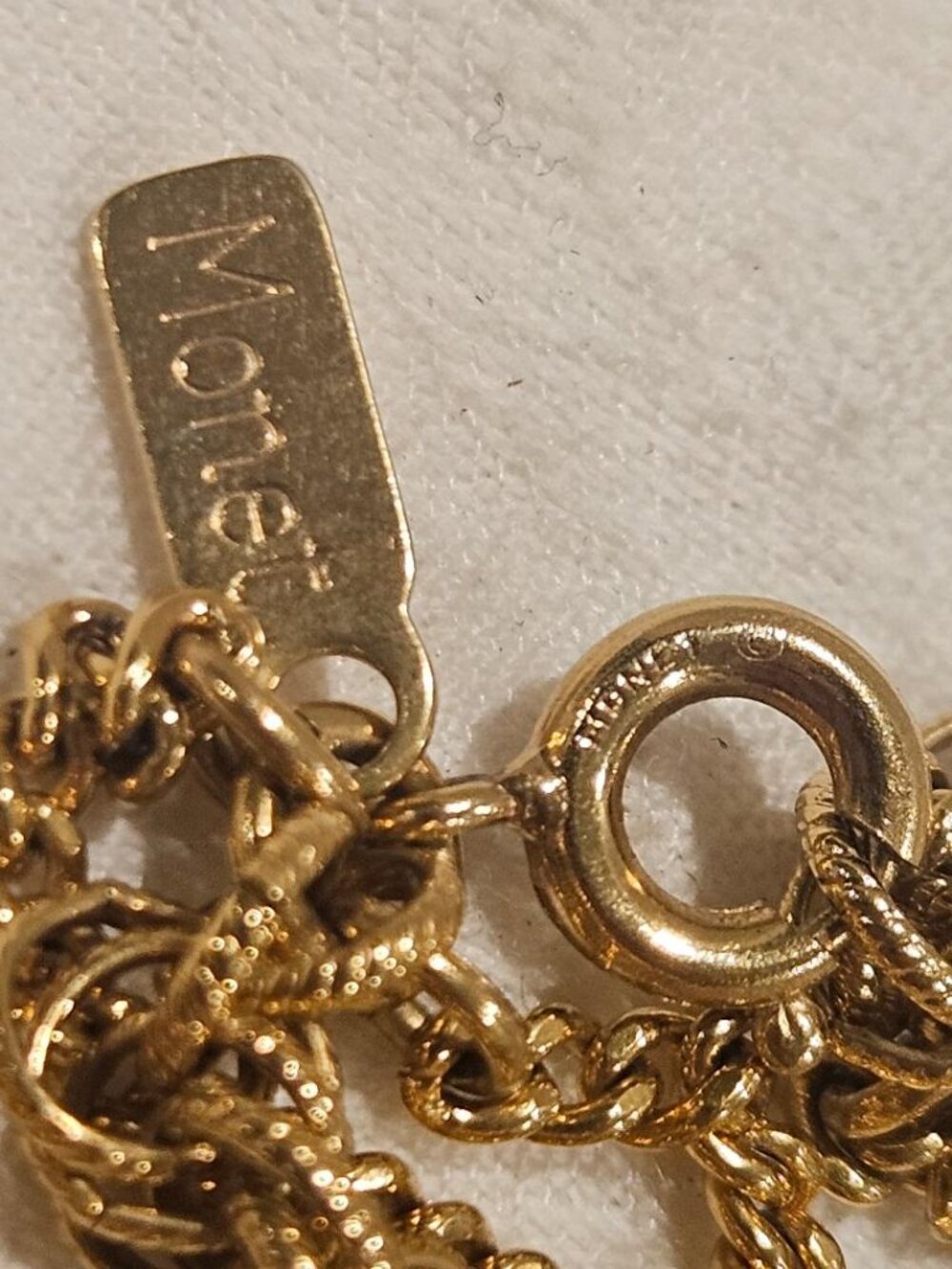 Vintage Monet 54" Triple Strand Gold Tone Multi Chain Necklace EUC